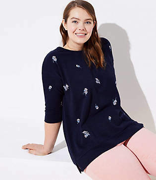 Plus Floral Embroidered Swing Sweatshirt