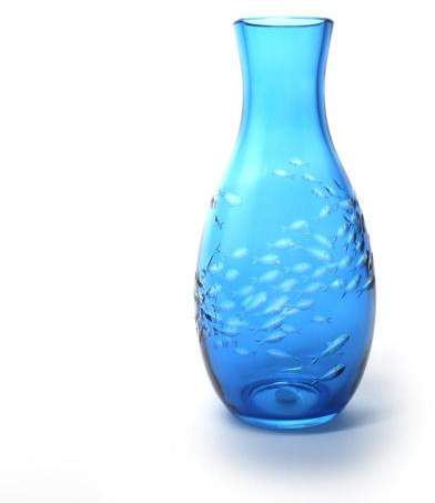 Rotter Glas Wasserkaraffe Fischschwarm Aqua