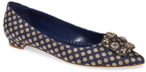 Manolo Blahnik Hangisi Floral Pointy Toe Flat
