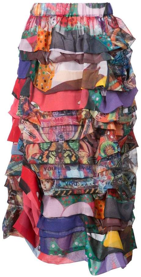 ruffled patchwork midi skirt
