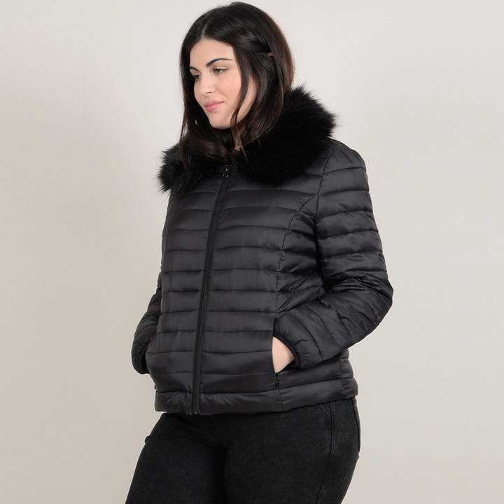 GABRIELLE Short Padded Jacket with Removable Faux Fur Collar