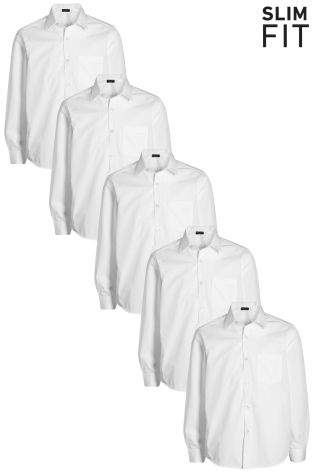 Boys White Long Sleeve Shirts Five Pack (3-16yrs) - White
