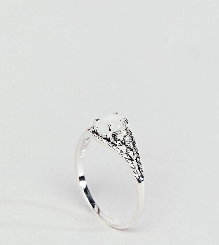 DESIGN Sterling Silver Faux Moonstone Ornate Engraved Ring