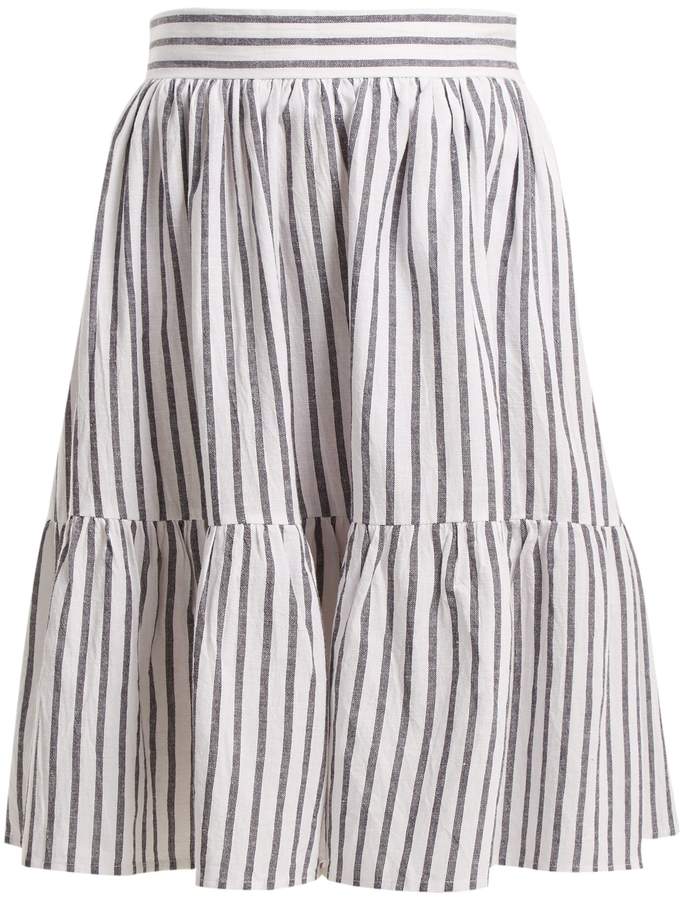 WIGGY KIT Striped cotton and linen-blend skirt