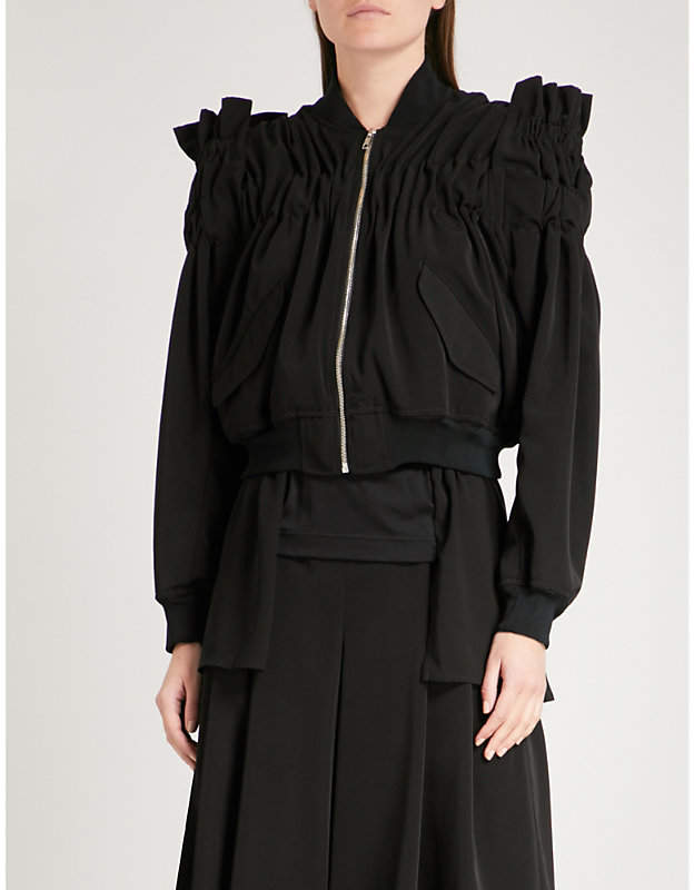Ruched woven bomber jacket