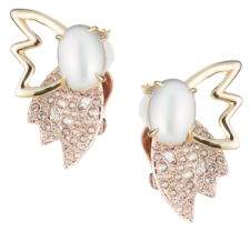 10K Gold Crystal Pearl & Petals Clip Earrings