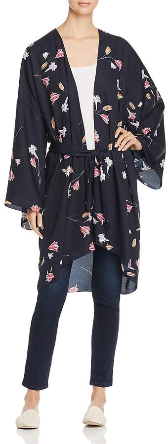 Long Floral-Print Kimono