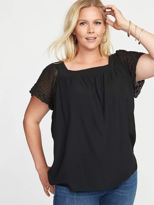 Plus-Size Crochet-Sleeve Top