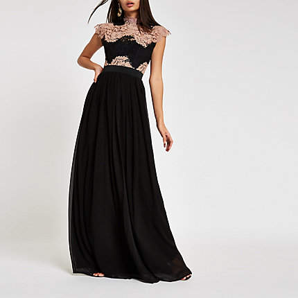 Womens Forever Unique Black lace maxi dress