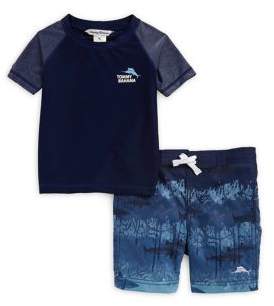 Little Boy's Two-Piece Swim Top and Graphic Swim Shorts Set
