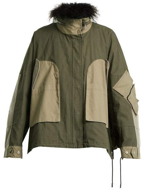 YVES SALOMON ARMY Fur-trimmed patchwork cotton jacket