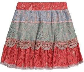 Tiered Embroider-Trimmed Lace Mini Skirt