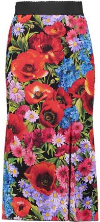 Fluted Floral-Print Stretch-Silk Skirt