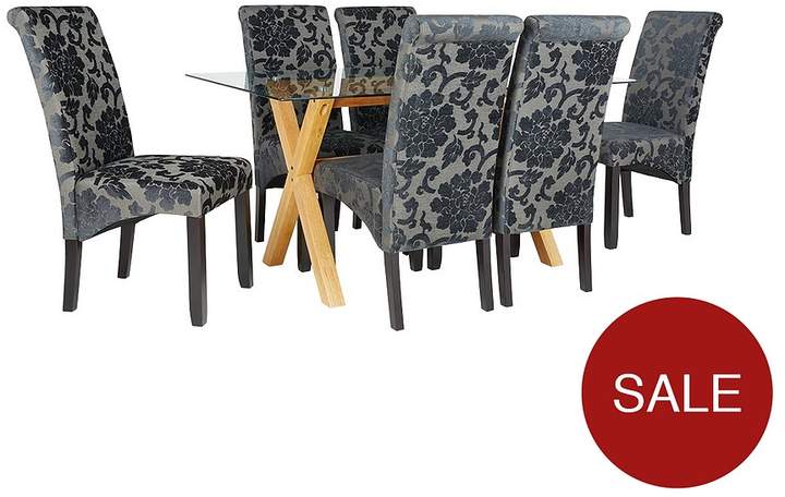 Venla 150 Cm Solid Wood And Glass Dining Table + 6 Oxford Chairs