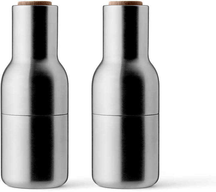 Menu - Bottle Salz- und Pfeffermühlen Set, Edelstahl gebürstet (Holzdeckel, Nussbaum)
