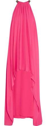 Chain-Embellished Pleated Crepe Maxi Dress