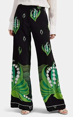 Valentino Women's Floral Silk Wide-Leg Pants - Green
