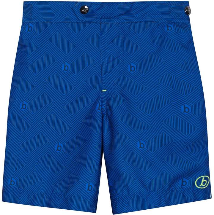 Boys Blue Geometric Print Swimshorts