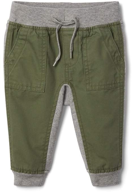 Pieced twill pull-on pant