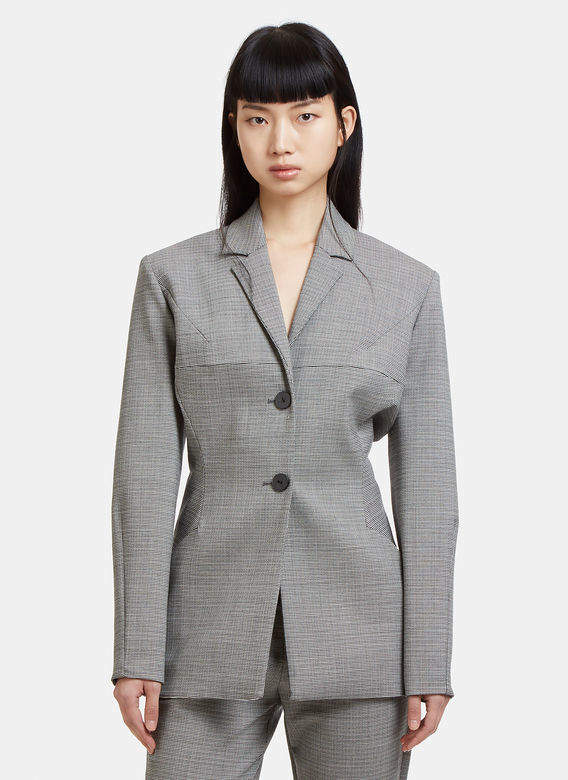 Capara Tailored Hounds Tooth Blazer 7 in Grey