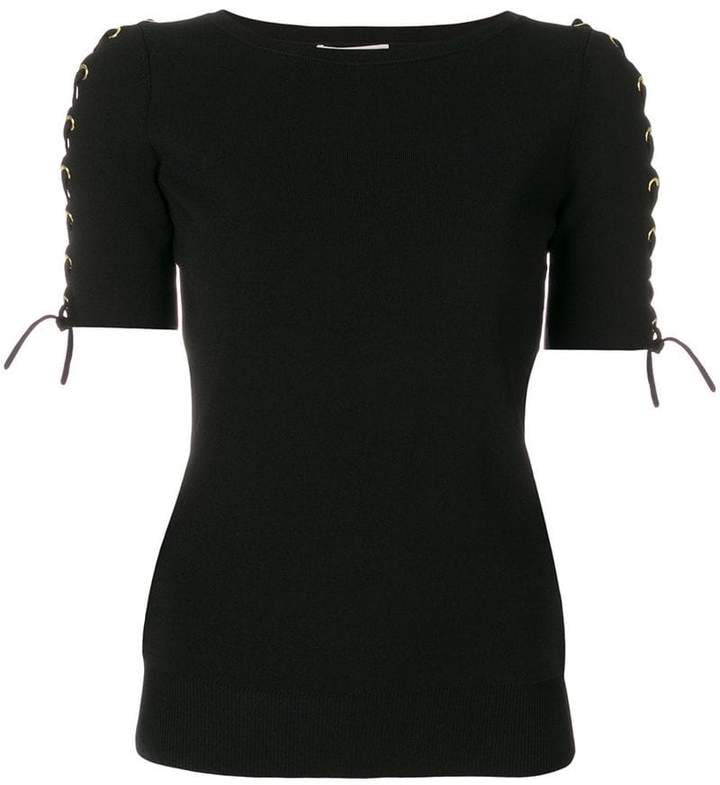 lace up-detailed knitted top