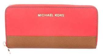 Michael Kors Bicolor Jet Set Travel Continental Wallet - BROWN - STYLE