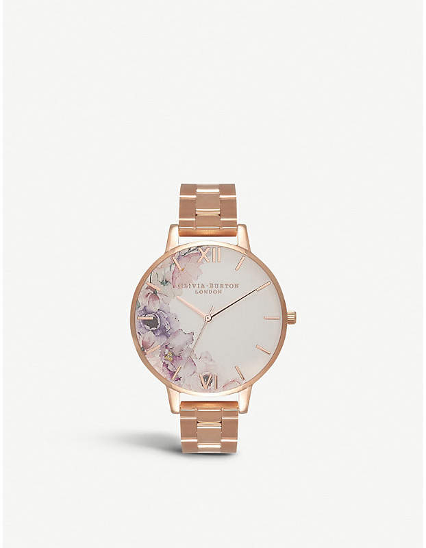 OB16PP38 Watercolour Florals floral-print rose-gold plated watch