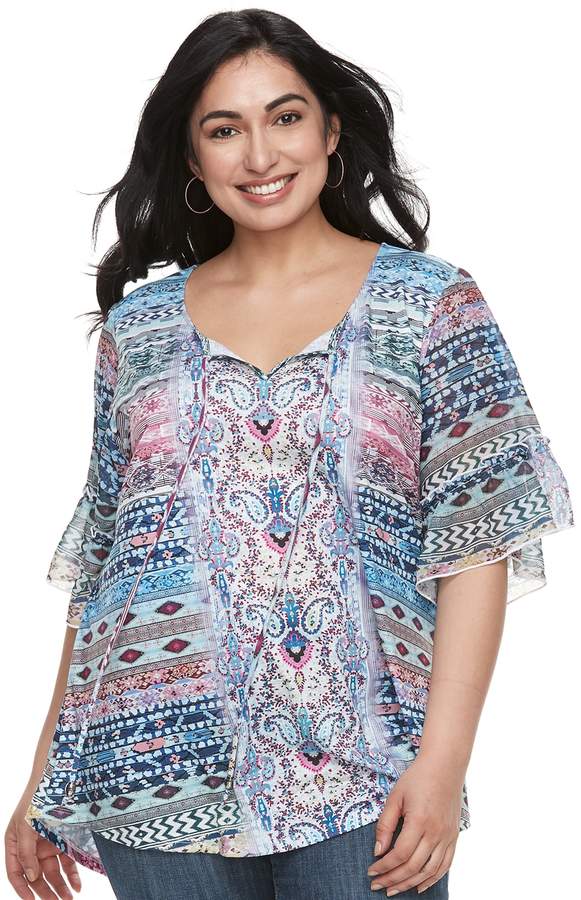 Plus Size World Unity Bell Sleeve Tassle Top