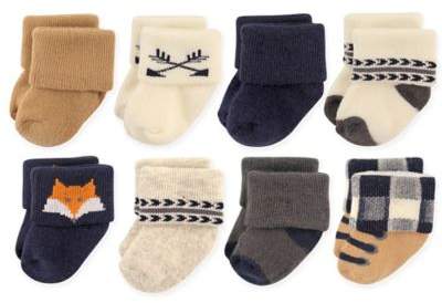 8-Pack Woodland Animal Terry Cotton Sock in Tan/Navy