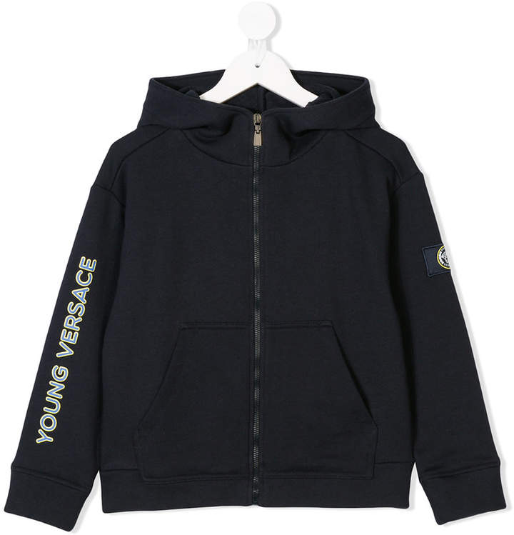 logo print zipped hoodie