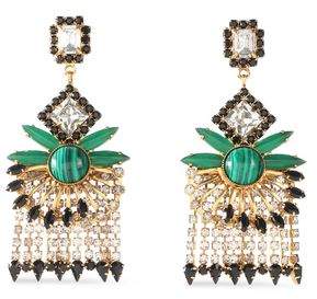 Gold-Tone Crystal And Stone Earrings