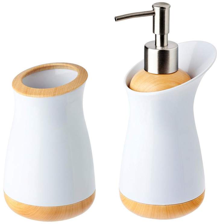 Bamboo Collection Soap Dispenser And Toothbrush Holder Set