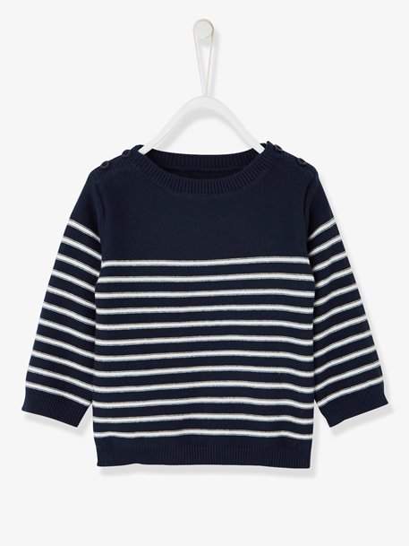 Baby Boys' Sailor-Type Jumper, in Purl Stitch Knit - orange light striped