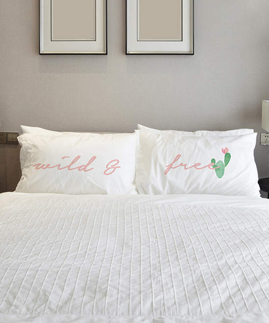White & Pink 'Wild & Free' Cactus Pillow Case - Set of Two