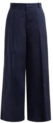 Marni Wide Leg Cotton Blend Trousers - Womens - Dark Blue
