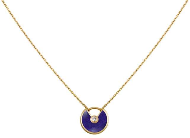 Extra Small Yellow Gold and Lapis Lazuli Amulette de Necklace