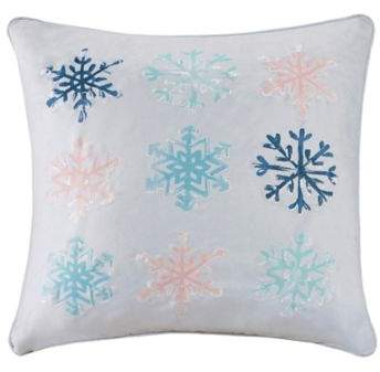 Madison Park Minty Snowflakes Square Throw Pillow in Grey