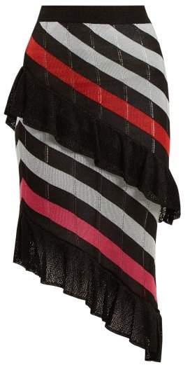 Asymmetric striped knit skirt