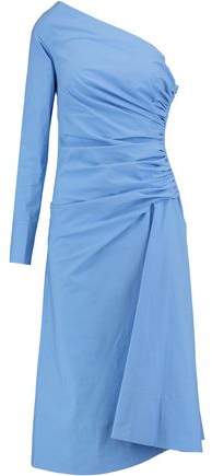 One-Shoulder Ruched Cotton-Blend Dress