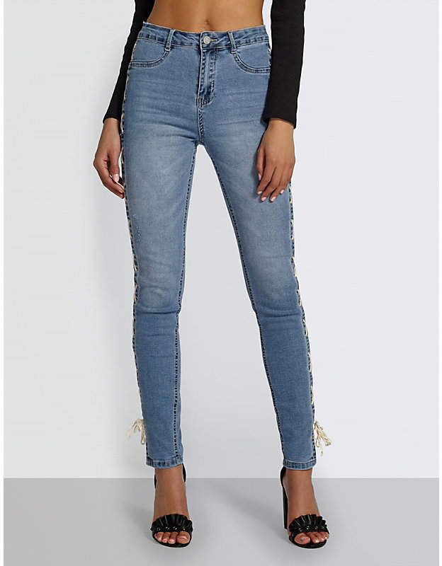 High-rise skinny tie-up jeans