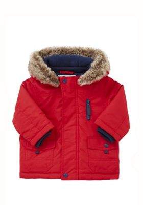 Faux Fur Trim Hood Shower Resistant Parka