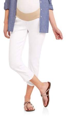 Oh! Mamma Maternity Demi Panel Stretch Twill Skinny Capri with 5 Pockets and Roll Cuffs--Available in Plus Size
