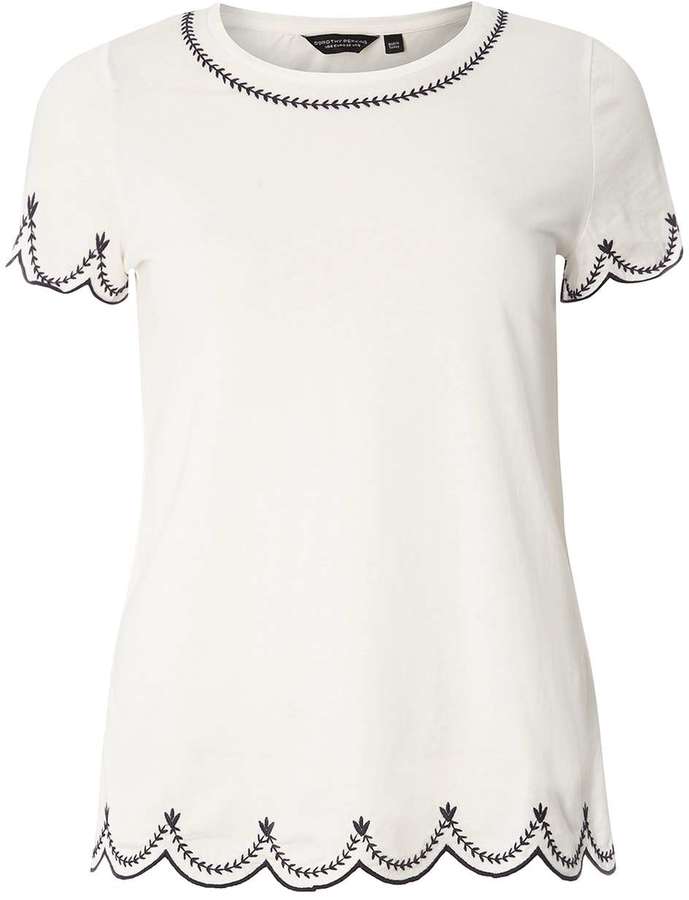 White Embroidered Hem T-Shirt