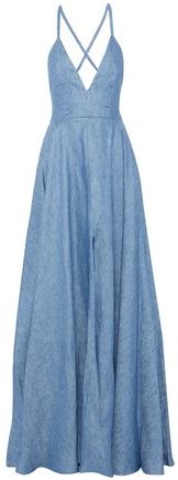 Monroe Lace-Up Linen-Blend Chambray Gown