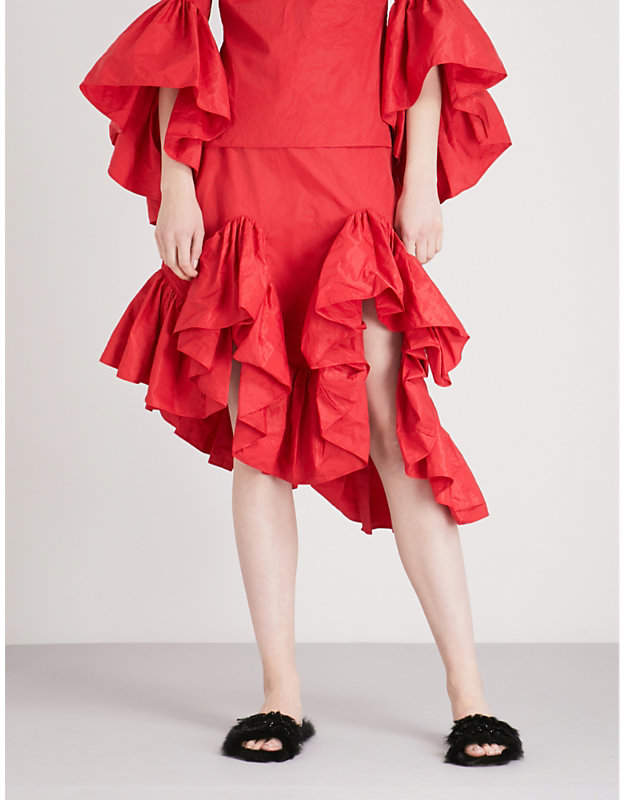 Frilled asymmetric taffeta skirt