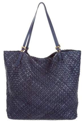 Michael Kors Large Hutton Woven Leather Tote - BLUE - STYLE