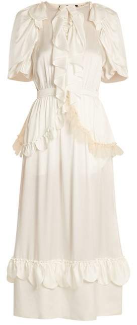 Ruffle-trimmed tie-waist satin dress