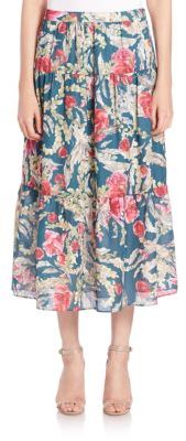 Haute Hippie Floral-Print Silk Midi Skirt