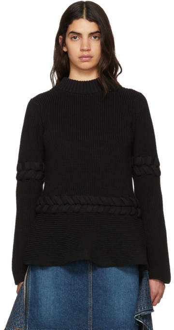 Black Braided Knit Pullover