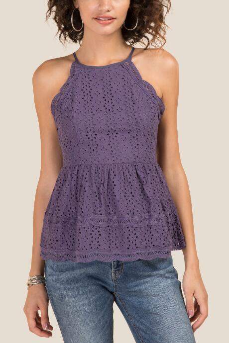 Bella Eyelet Peplum Tank - Vintage Purple